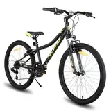 Hiland Climber 24 Zoll Kinderfahrrad Mountainbike mit Federgabel 7 Gang, V-Bremse schwarz