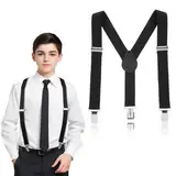 Mabor Hosenträger Kinder, Verstellbar Kinder Hosenträger 3 Clips Hosenträger Y Form Hosenträger Elastische Suspenders Jungen Hosenträger Schwarz für Kinder Jungen Mädchen