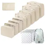 Gemtte Koffer Organizer Set 13-teilig, Wasserdicht Packing Cubes, Multifunktionale Travel Packwürfel, Kofferorganizer Packtaschen für Koffer, Reise Organizer Set Mit Kleidertaschen (Beige)