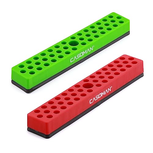 CASOMAN 2PCS 1/4" Hex Bit Organizer with Magnetic Base - Red & Green, 86 Hole