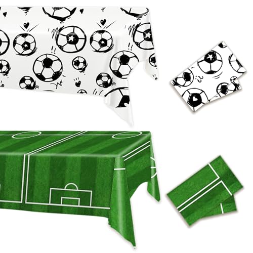 Fussball Tischdecke, Fussball Geburtstagsdeko Tischdeko, Soccer Sport Partytischdecke Tischtuch für Fussball Geburtstag Deko Junge, Fußball Events Party, Kinder Party Dekoration, 130*275cm (2 Stück)