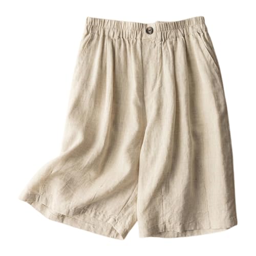 Overall Shorts für Damen, entspannt, aktiv, Erwachsene, Bootcut, erweiterbar, bunt, Sommertuch, Motorrad-Boxershorts, Damen, beige, L