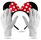 2er Set Minnie Maus Ohren – Kostüm Set mit Handschuhen und Mausohren für Damen an Fasching & Karneval