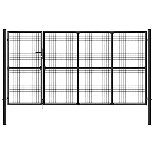 Cozynest Gartentor Stahl 350 x 150 cm Anthrazit Mesh Abschließbare Gartentür Hoftür mit Riegel, Gartenpforte Doppelflügel Tor, Zauntor Zauntür