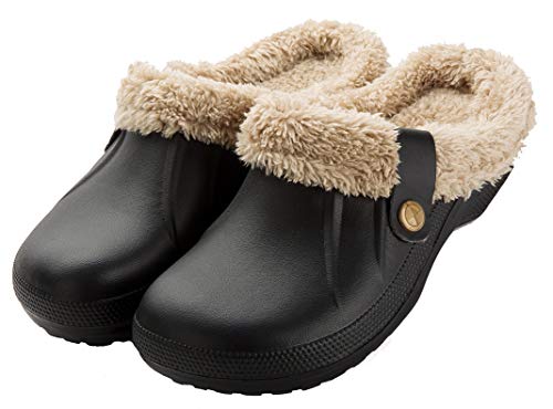 CELANDA Clogs Gefüttert Damen Herren Warm Hausschuhe wasserdichte Gartenclogs mit Fell Frauen Geschlossen Lined Clogs Winter Plüsch Pantoletten Schwarz H 40/41 EU