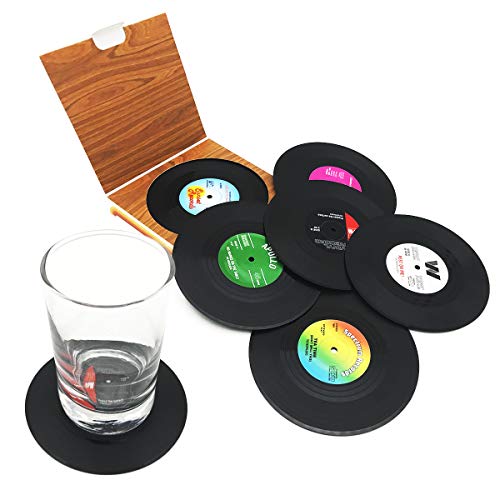 6 Stück Retro CD-Schallplatten-Untersetzer für Kaffee, Getränke, Geschirr, rutschfeste Untersetzer