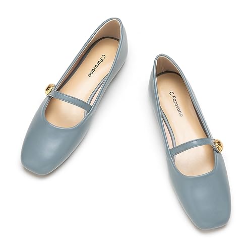 C.Paravano Mary Jane Damen Flats | Schuhe Damen | Damen Ballerinas | Damens Elegant Quadratische Flachs(36,Blau)