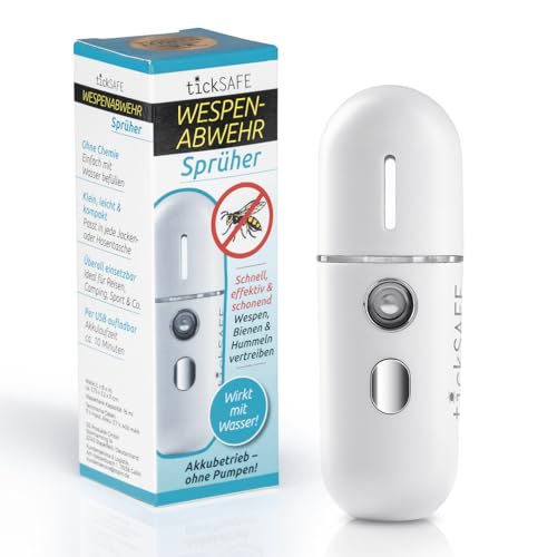 tickSAFE Wespenabwehr-Sprüher | Schnell, effektiv und schonend Wespen, Bienen und Hummeln mit Wasserdampf vertreiben | 10 min. Akkubetrieb, 1 h USB Aufladung | Easy durch den Sommer