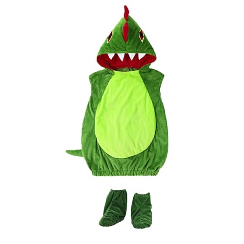 Halloween Kinder Cartoon Dinosaurier Tier Leistung Kostüm Cos Kleidung Kindergarten Leistung Kostüme Body Baby Mädchen Tier Strampler Winter Overall mit Kapuze (Green, 4-5 Years)