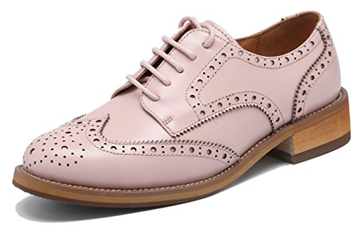 U-lite Damen-Schnürschuhe, perforiert, Flügelspitze, mehrfarbig, Leder, flach, Oxford, Vintage-Oxford-Schuhe, Pink, 35.5 EU