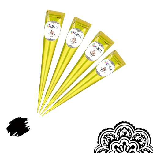 4x FADEDA Henna Kegel | 4x 25g natürliche Paste | Schwarz | 100 % pflanzlich | gebrauchsfertig & ohne PPD