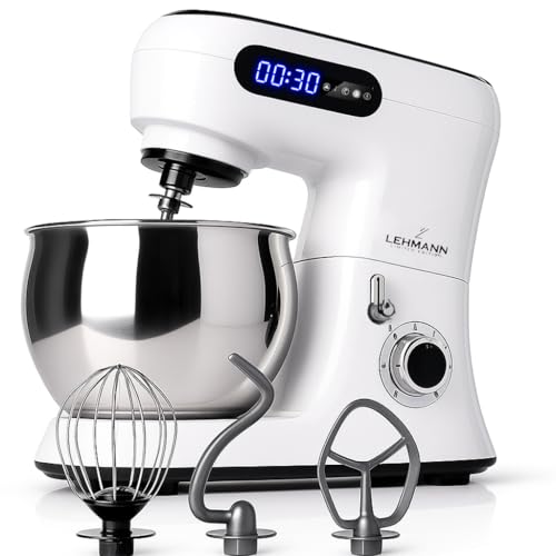 Lehmann Prämie Küchenmaschine mit elektronischer Anzeige | Multifunktions Küchenmaschine Rührgerät mit Edelstahlschüssel 5 L | 2300 W | 6 Stufen | inkl. Knethaken und Schneebesen