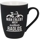 Spruchreif | SOFT-TOUCH-Tasse mit beidseitiger Gravur Radlos | Fahrrad Tasse | Matte Oberfläche | Lustiges Geschenkidee Radfahrer | 350 ml