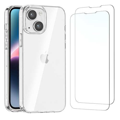 NEW'C Hülle für iPhone 14 (6,1 Zoll) - Ultra Transparent Silikon Weiches TPU Gel und 2 × Panzer Schutz Glas für iPhone 14 (6,1 Zoll)