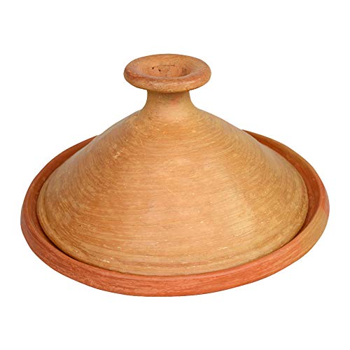 Marokkanische Tajine unglasiert Ø 31 cm Tontopf zum kochen 4-5 Personen Schmortopf Tuareg Original aus Marokko Gartopf für Nord afrikanische Küche Handgetöpfert aus Marrakesch Frei von Schadstoffe