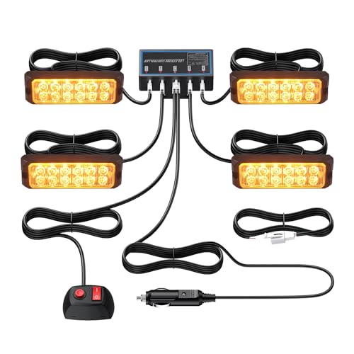 Justech 12LED Warnlicht Frontblitzer Stroboskoplicht Warnleuchte 12V 24V Wasserdicht IP68 Notfall Warnung Beacon Blinklichter Blitzmodul Notfall Licht Achtung für Emergency, KFZ, LKW