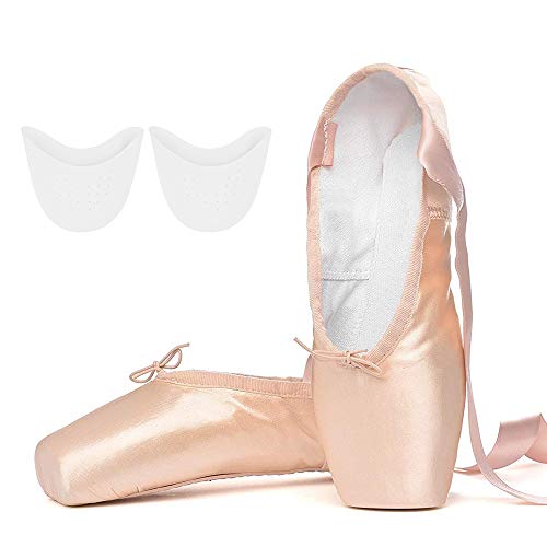 Tancefair Ballett Spitzenschuhe Ballettschläppchen Tanzschuhe mit dem genähten Band und Silikon Zehenpads für Mädchen Womens，Rose，Größe:30 (Bitte zwei Nummern größer wählen)