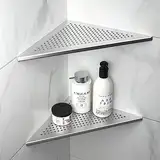 Bernkot Eck Duschregal, Edelstahl 304 Badezimmerregal aus Stahl mit Gitterdesign für geflieste Wände, Einbauregal für die Badrenovierung (Gebürstet, 305mm- 2 Pack)