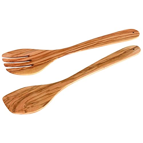 Fackelmann Salatbesteck 30 cm OLIVE, Salatbesteck aus Holz spülmaschinenfest, Salatgabel und Salatlöffel, Design- Salatbesteck aus Oliven-Holz, robust und mit unverkennbarer Maserung (Farbe: Braun), Menge: 1 Stück