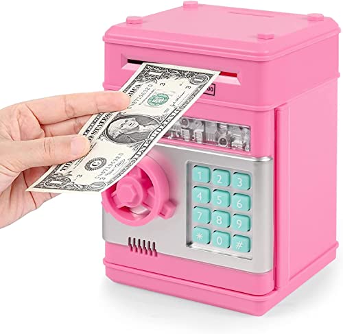 Spardose für Kinder,Czemo Passwort Sparschwein Spielzeug Bank Elektronische ATM Geldautomat Geldschein Münzen Festival Geschenke für 3-8 Jahren Kinder Automatische Papiergeldrolle Sparschwein Rosa