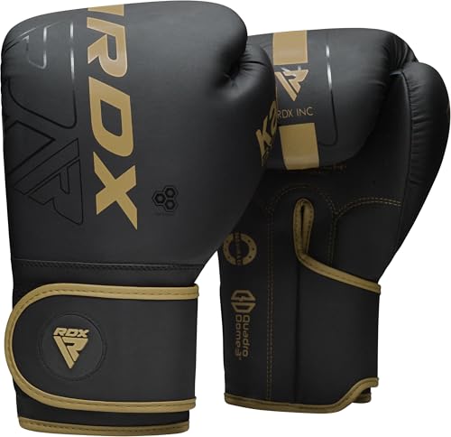 RDX Boxhandschuhe, Muay Thai Kickboxen Sparring, Maya Hide Leder Kara Boxing Gloves Männer Damen, Boxsack Punchinghandschuhe, Kickboxhandschuhe MMA Kampfsport Training Schwarz Adult 8 10 12 14 16oz