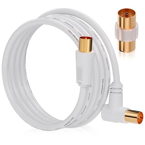 RELIAGINT RL Flex-TV-Antennenkabel, Verlängerungskabel, Kupferleiter, geringer Verlust, für Breitband, DVB-T DVB-T2 DVB-C DVB-S DVB-S2 (2M, Weiß; rechtwinklig)