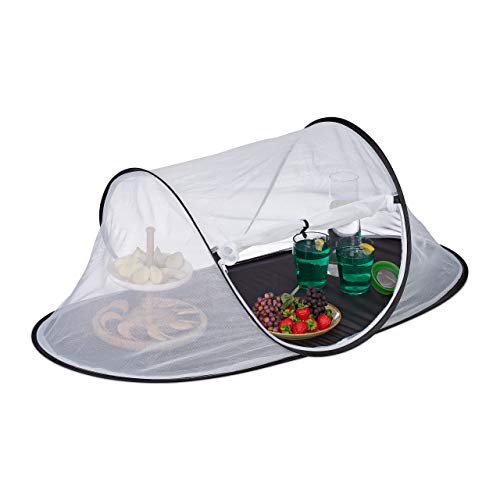 Relaxdays Fliegenhaube Lebensmittel, gegen Fruchtfliegen, groß, Obst & Kuchen, Insektenhaube, 40x107x58 cm, weiß-schwarz