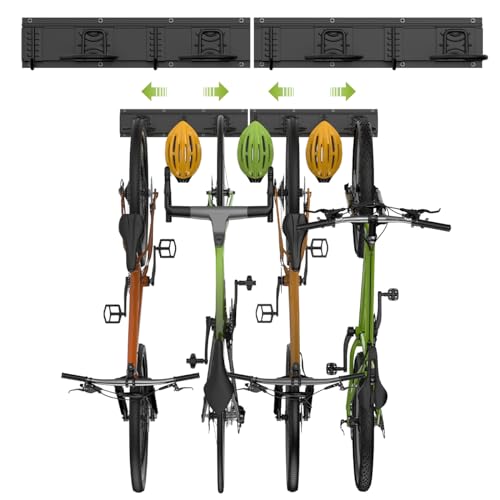 Housolution Fahrrad Wandhalterung 32 Zoll für 4 Fahrräder + 3 Helme, bis zu 300 Pfund, Robust Fahrradaufhängung Wand, Massiver Stahl Fahrradhaken Fahrradständer Wandmontage für Garage, Schwarz