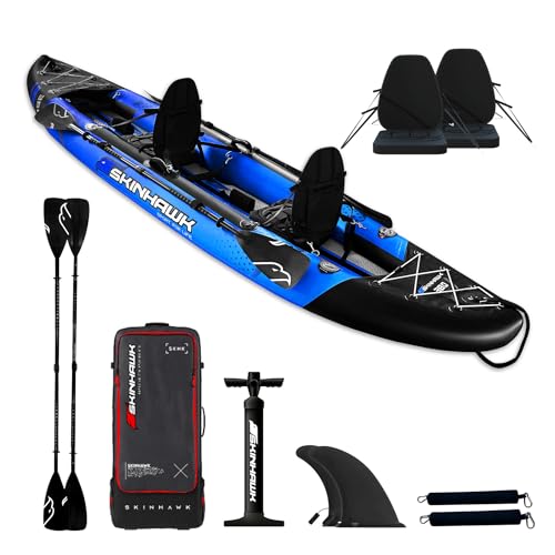 SKINHAWK Exclusiv Blau Kajak Set 380 – Schlauchboot – Kanu - 380 x 96 cm - 2 Personen Kajak