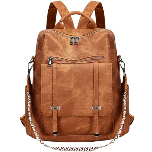 Leathario Rucksack Damen Wasserdicht,Cityrucksack aus PU Leder,Mittelgroße Damen-rucksackhandtaschen, Cityrucksack damen für Uni,Travel, Arbeit