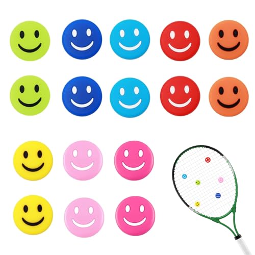 XoeLLe 16 Stück Happy Face Tennis Dämpfer, Silikon Dämpfer Tennisschläger, Lustige Vibrationsdämpfer Tennisschläger, Tennisschläger Kinder, Tennis Zubehör für Reduziert Schlägervibrationen