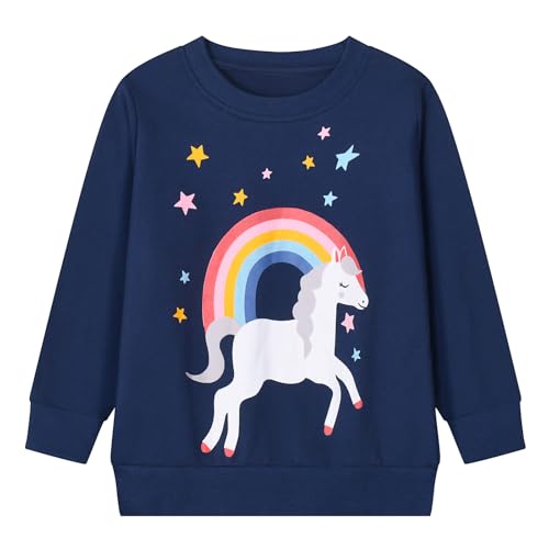 Gumyoss Sweatshirt Mädchen Pullover für Kinder Mädchen Baumwolle Sweater Kleinkind Mädchen Langarm Tops Alter 2-8 Jahre, 110, Regenbogen Dunkelblau