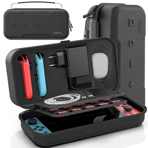 Switch Tasche kompatibel mit Nintendo Switch/OLED-Modell, Große Switch Tragetasche für Joycon und EU Netzteil, Harte Switch OLED Hülle mit Aufbewahrung für 20 Switch Spiele & Switch Zubehör, Schwarz