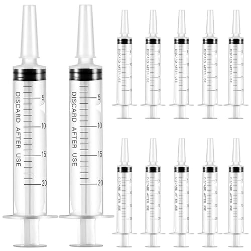 12 Stück Spritzen 20ml mit Deckel, Kunststoffspritze Ohne Nadel Sterile Spritzen, Einzeln Verpackte Flüssigkeitsspritze für Labor,Tierfütterung, Pflanzenbewässerung