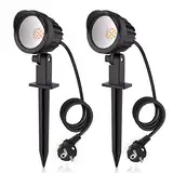 MEIKEE 7W Gartenbeleuchtung Warmweiß 2700K 500LM Gartenlampe IP66 Wasserdicht Gartenstrahler mit Erdspieß Gartenleuchte Ideal für Außen, Garten, Terrasse, Baum, Wegen 2 Stück mit EU-Stecker