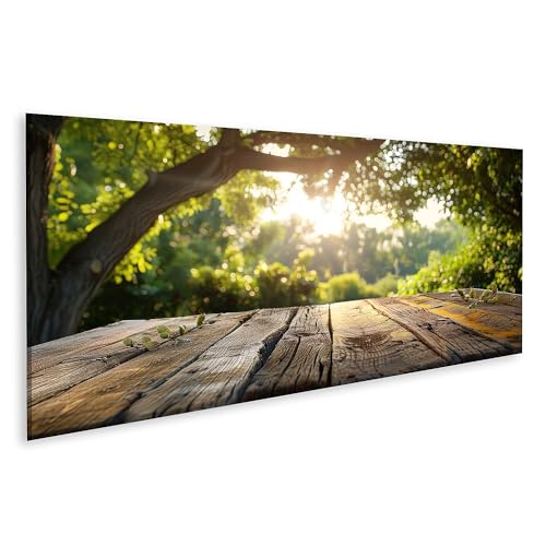 islandburner Prime Bild auf Leinwand Eleganter Holz-Gartentisch mit gläserner Tischoberfläche Wintergarten Gartenmöbelgeschäft Bilder Wandbilder Poster