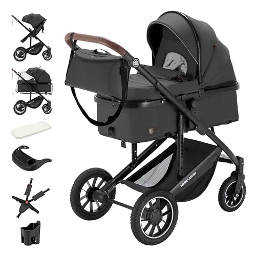 Daliya® FLEXI-PRO Kombikinderwagen & Buggy |Vielseitig, Leichter Reisekinderwagen, Umstellbar zum Sportwagen | Großer Einkaufskorb, Sicher & Komfortabel | Kinderwagen (2in1, Dunkelgrau Leinen)