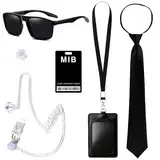 Horolam 6PCS Agent Kostüm Zubehör, Geheimdienst Kostüm Set Spion Kostüm Zubehör mit schwarzer Sonnenbrille Zip Krawatte Hörer ID Karte und Kartenhalter für Männer Frauen Kinder (schwarz)