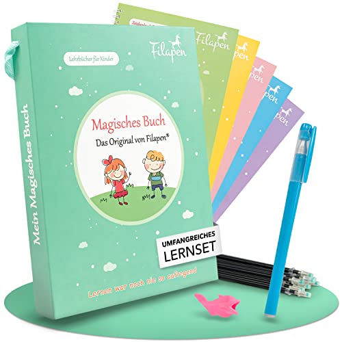 Filapen® 5 Stück Magische Übungshefte Deutsch I Wiederverwendbare Übungshefte für Vorschulkinder I Vorschule lesen lernen I ideal für die Einschulung I schreiben lernen I 26cmx18cm