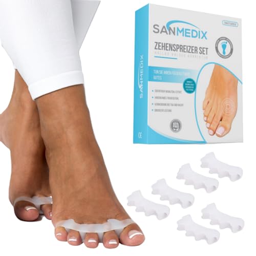 Sanmedix Zehenspreizer für alle Zehen - 3 Paar / 6 Stk. Zehentrenner Silikon für Damen & Herren - Zehenstrecker Korrektur Set gegen Hallux Valgus, Ballenzehen, Hammerzehen