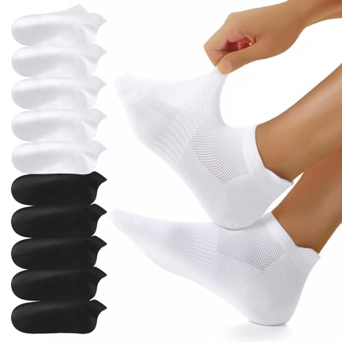 YouShow 10 Paar Sneaker Socken Herren Damen Kurze Socken Baumwolle Sportsocken Atmungsaktive Laufsocken Schwarz Weiß 35-38