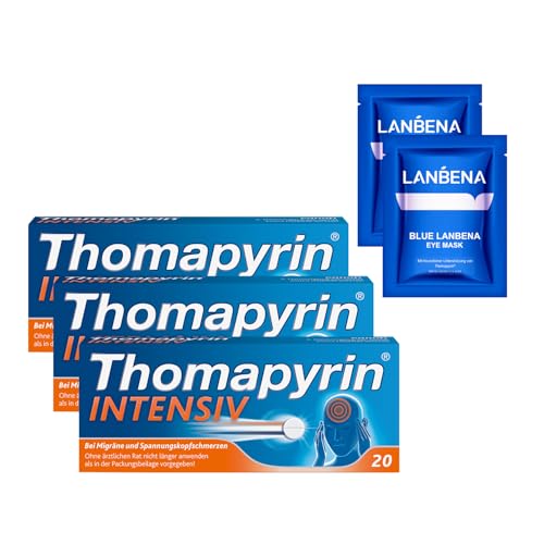 Thomapyrin INTENSIV Kopfschmerztabletten | 3 x 20 Stück + 2 Eye Pads | Hochdosierte 3-fach Kombination bei Migräne & intensiveren Kopfschmerzen | 20 Minuten schneller als Ibuprofen 400 mg