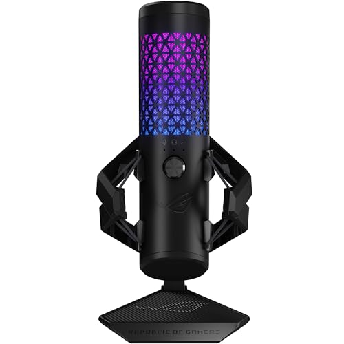 ASUS ROG Carnyx RGB Kondensator-Gaming-Mikrofon schwarz (Gaming, Streaming und Podcast, 25-mm-Kondensatorkapsel, 192 kHz / 24 Bit Abtastrate, Hochpassfilter, Pop-Filter, Metallhalterung, Aura Sync)