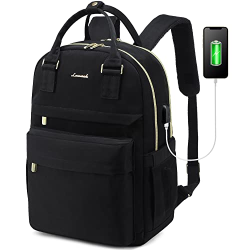 LOVEVOOK Rucksack Damen, 15,6 Zoll Laptop Rucksack Schulrucksack Mädchen Teenager mit Laptopfach, Wasserdichter Schultasche Daypack Elegant für Schule Uni Reise Arbeit, Schwarz