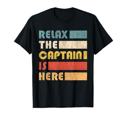 Kapitän Geschenk Für Männer Bootfahren Relax Captain, Skipper Und Bootsführer T-Shirt Schwarz Klein EU S Nautical Classic Halbarm Rundhals Klassisch Herren Männer Boot T-Shirt