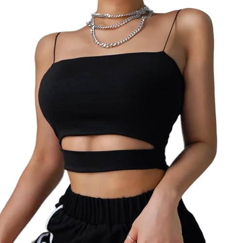 Mode Hot Sexy Frauen Sommer Sexy Casual Ärmelloses-Cut-Out Kurze T Shirt Crop Top Weste Gurt Tank Top Bluse,schwarz,S