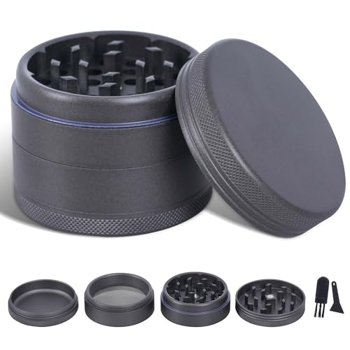 TIRIRS 6,3 cm 4 Stück Premium Kräutermühle - Aluminium Große Gewürzmühle mit Pollenfänger, Nano-Keramik beschichtetes Gewürz Mil,Kommt mit Pollenschaber und Reinigungsbürste, Schwarz