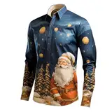 Hemd Langarm Weihnachten Herren Weihnachtshemd Lustig 3D Druck Slim Fit Hemden Lustig mit Weihnachtsdruck Hawaii Hemden Männer Weihnachten Ugly Shirt Weihnachten Geschenke Festival Party Shirt