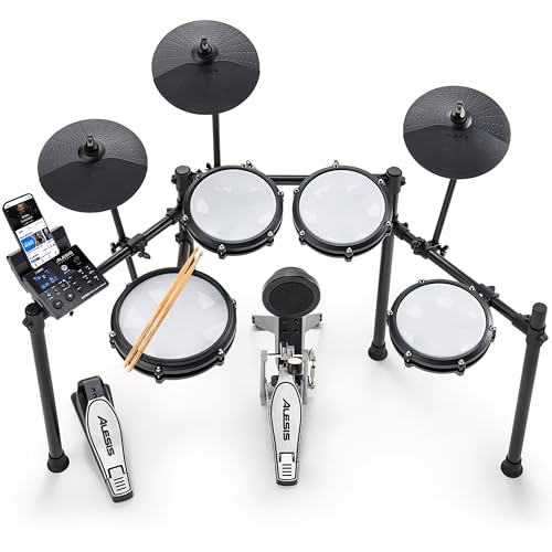 Alesis Nitro Max Kit Elektronische Schlagzeug mit Quiet Mesh Pads, 10" Dual Zone Snare, Bluetooth, 440+ authentische Sounds, Drumeo, USB MIDI, Kick Pedal