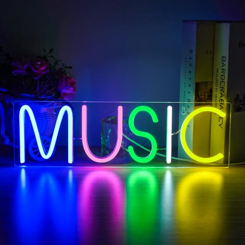 Wanxing Neonlicht Musik Leuchtreklame für Wanddekor Bunte Buchstaben Neonlichter Zeichen Musik Wort LED Neon für Schlafzimmer Spielzimmer Club Musik Bar Party